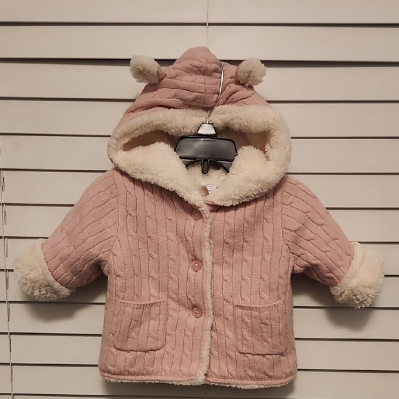 GAP Pink and Cream Baby Sweater Jacket with Hood Size 3-6M - Picture 1 of 7